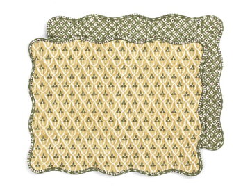 Quiltade bordstabletter Tulip & Dots - Grön & Gul- 35x43