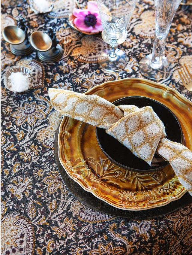 Linen Tablecloth - Oriental- Black - 5