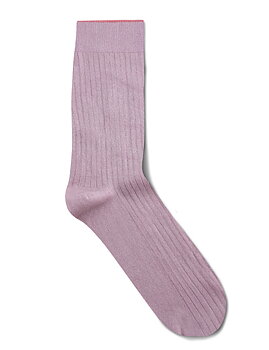 Ribbad bambustrumpa med lös resår - Rosa