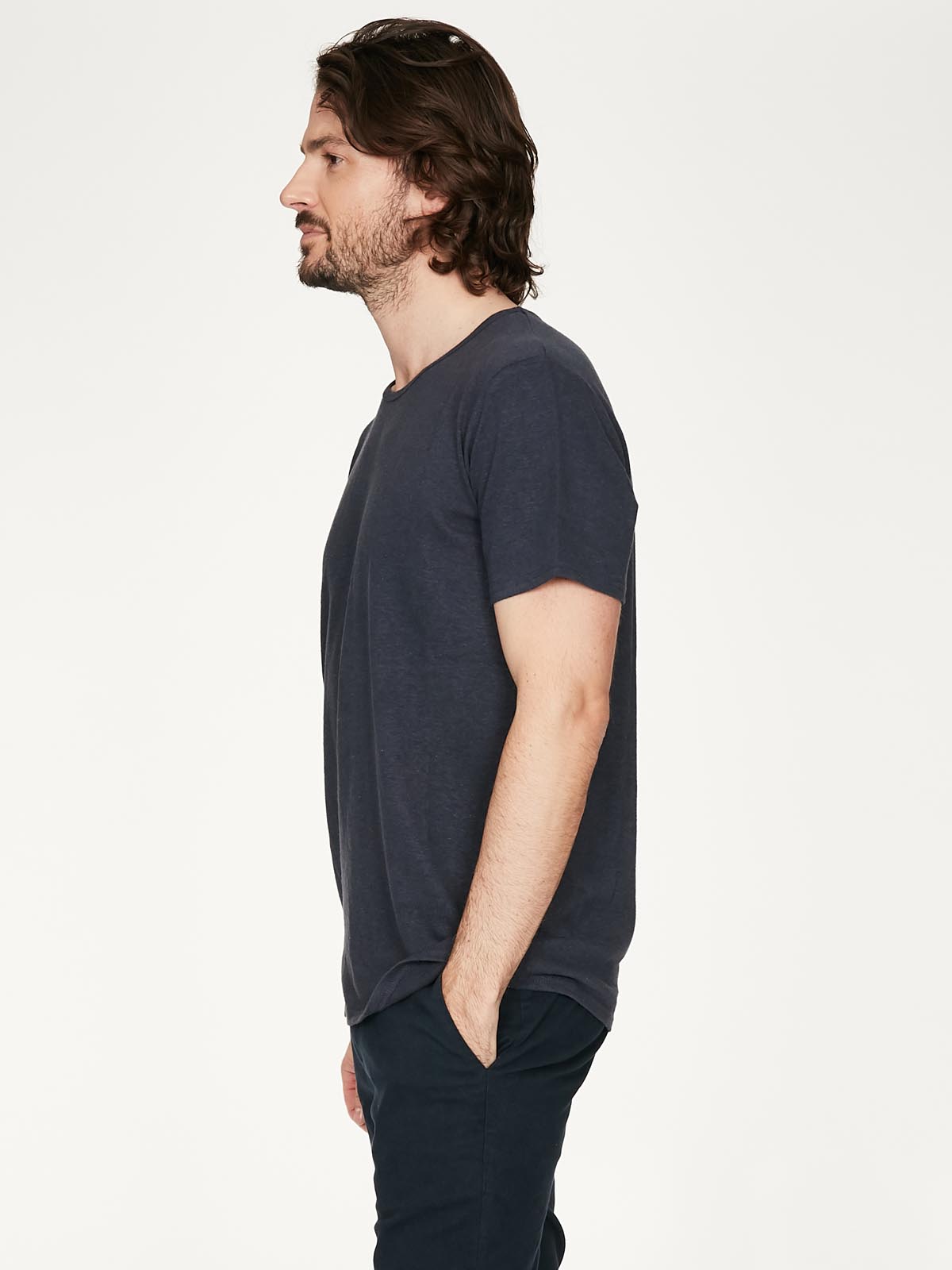 Grå kortärmad T-shirt i hampa och bomull - 3