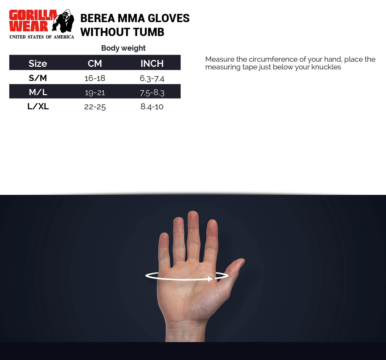Berea MMA Gloves (without thumb), black/white - 11