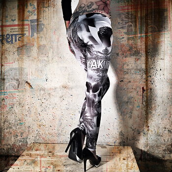 Palm Tree Tights, black/white