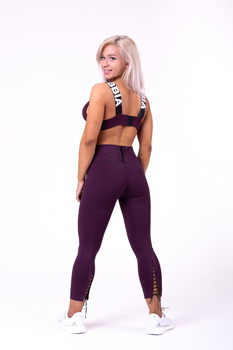 Lace-Up Sport Bra, burgundy