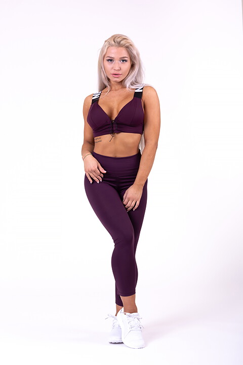 Lace-Up Sport Bra, burgundy