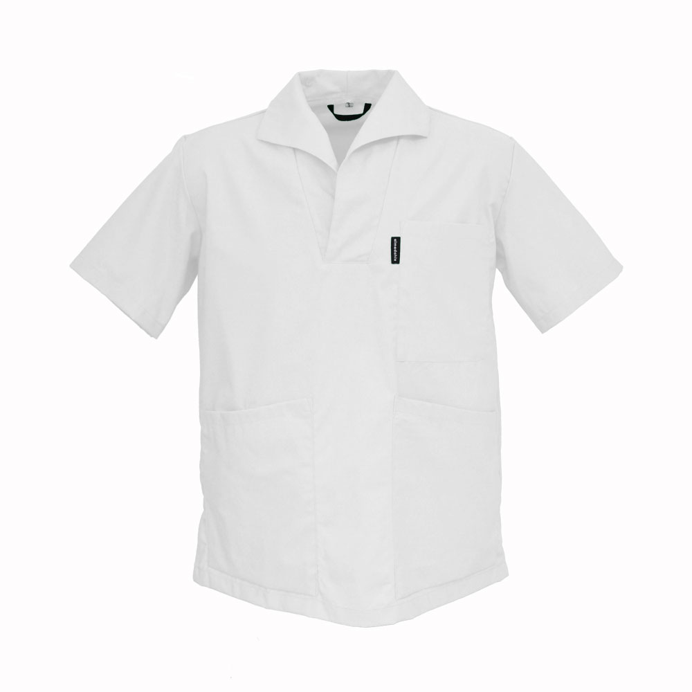V-blus Herr/Unisex med krage, bomull - Vit