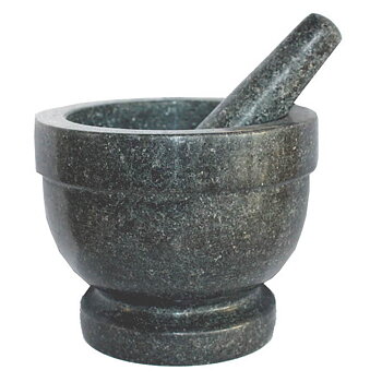 Stor Mortel i granit med stöt. Ø 18cm H 15cm Volym 0,7 Liter.  