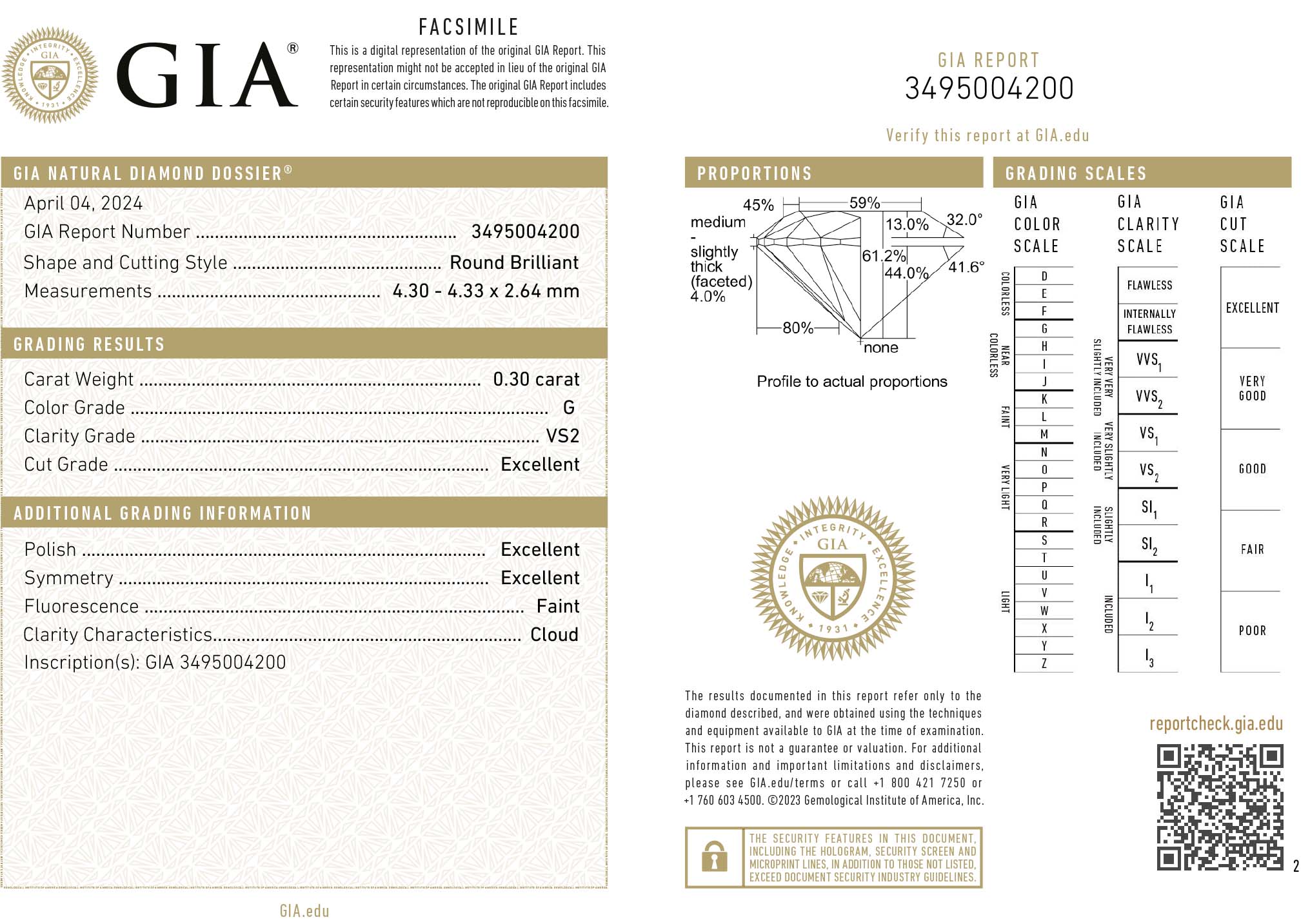 GIA 0.30 ct G. VS2 Tripel-X - 2
