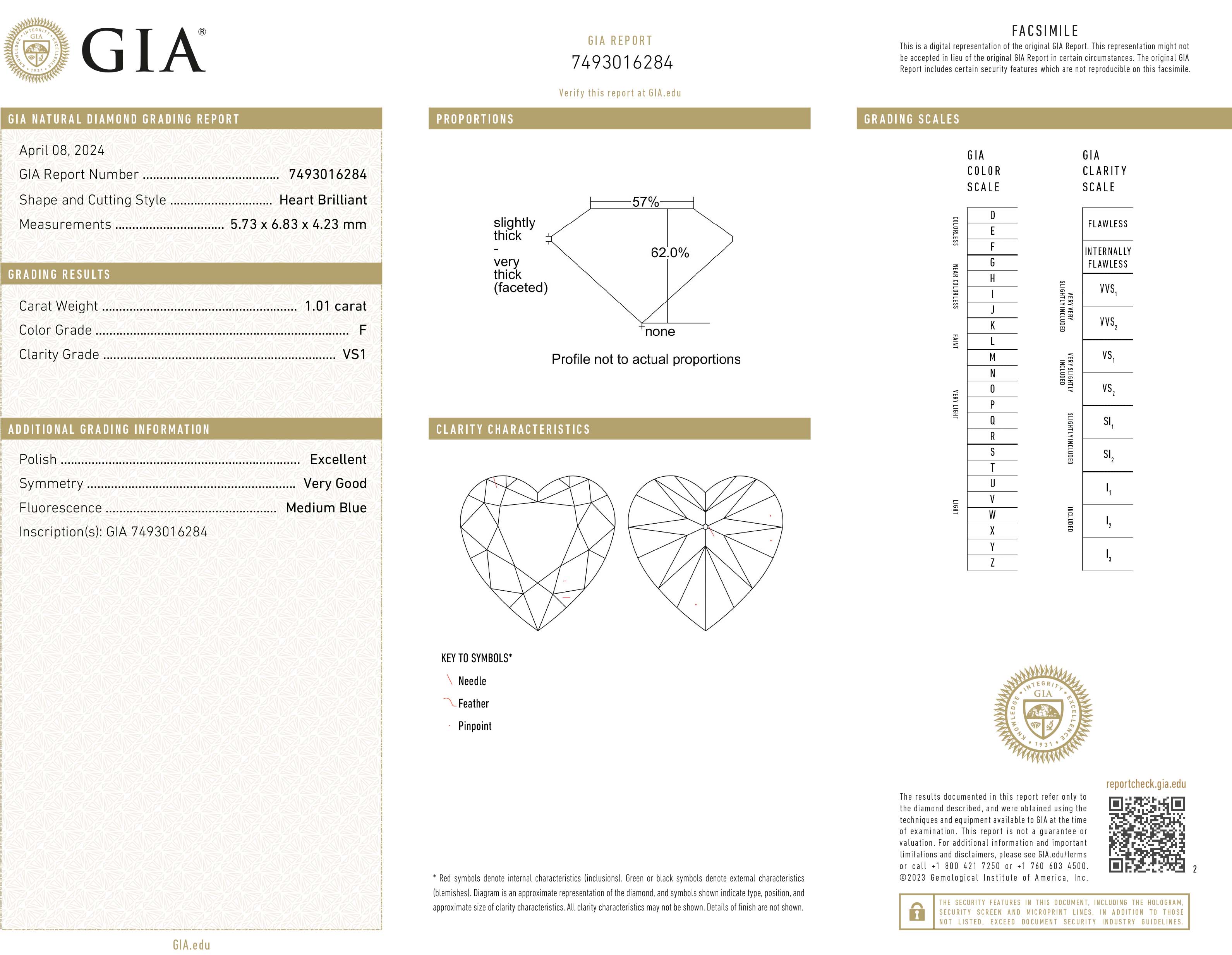 GIA 1.01 ct F. VS1. Heart - 2