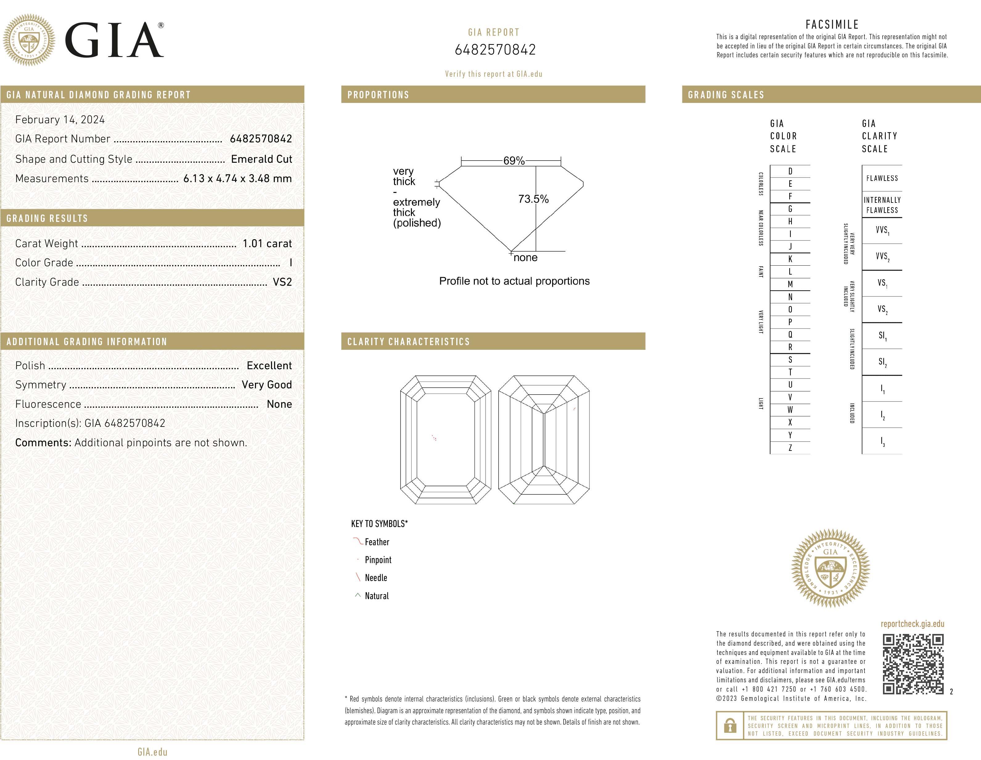 GIA 1.01 ct I. VS2 Emerald cut - 2