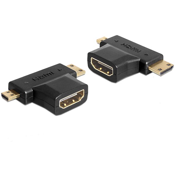 DeLOCK HDMI adapter, 19-pin hona till Mini-HDMI/Micro-HDMI, svart