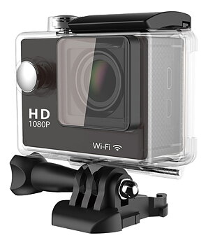 W8 Sports Cam med Wi-Fi, 1080p 30FPS, 170° bildvinkel, 1,5 LCD display, inkl. IP68-klassad vattenskyddad kamera case, svart