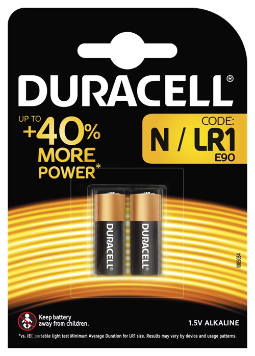 Duracell N/LR1/MN9100-batteri, 2-pack, alkaliskt, svart