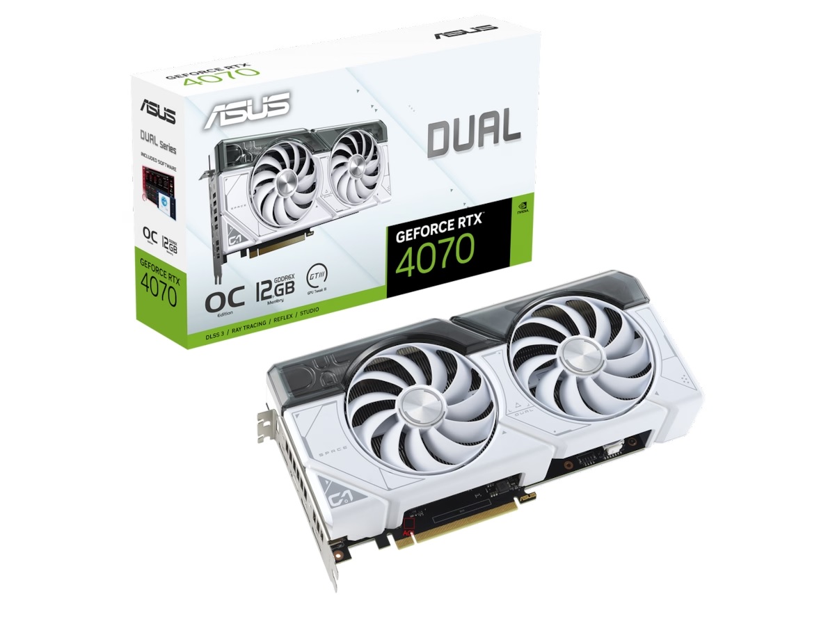 ASUS Dual GeForce RTX 4070 White OC Edition 1 Grafikkort, PCI Express 4.0, 12GB GDDR6X