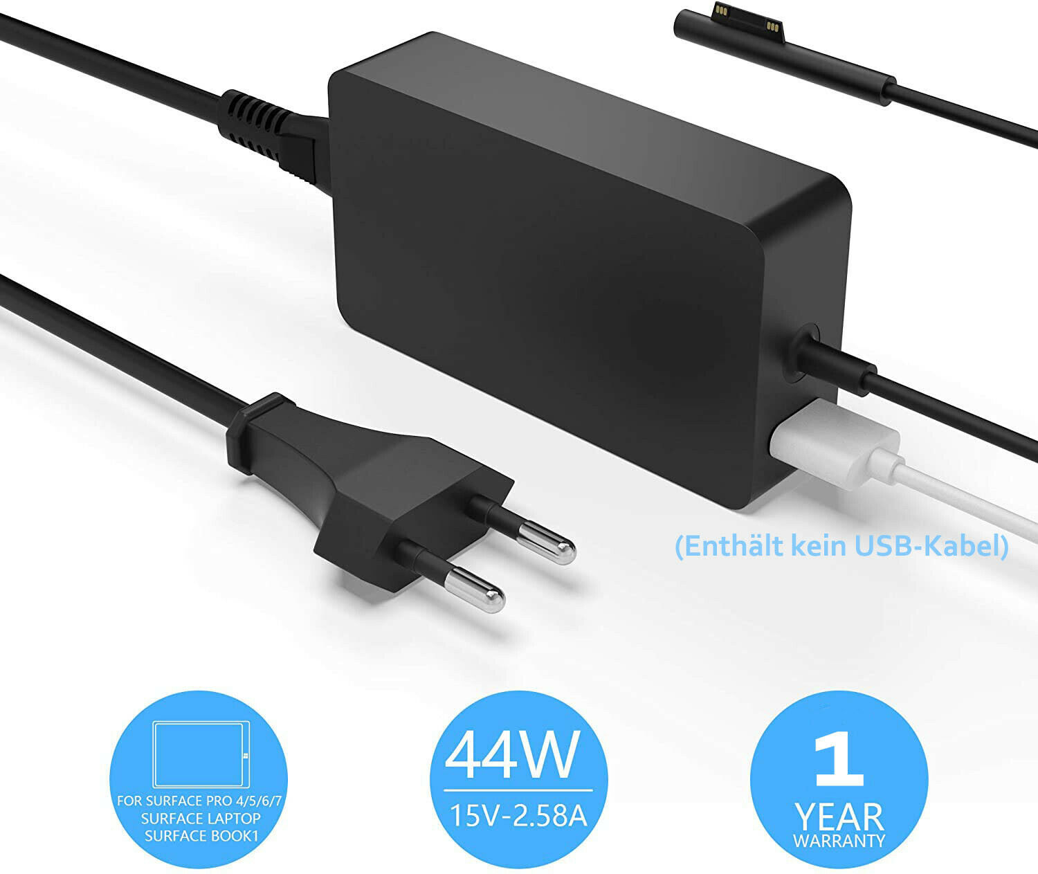 (A1706)AC Laddare för Microsoft Surface Pro X 3 4 5 6 7  Laddarkabel 65W Adapter
