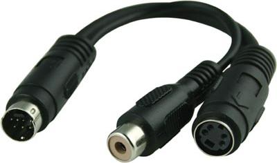 Konverter, MiniDin hanne 7 pin, till  4polig S-video hona och composite RCA  hona