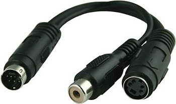 Konverter, MiniDin hanne 7 pin, till  4polig S-video hona och composite RCA  hona