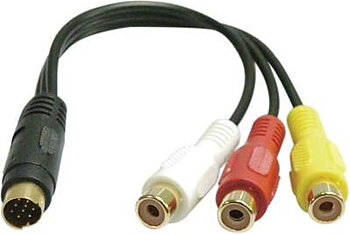 Konverter, MiniDin( S-video)hanne 9 pin, till  3x RCA  hona