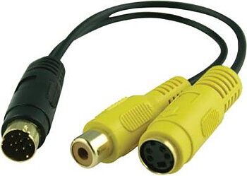 Konverter, MiniDin( 9-video)hanne Till 4-Pin MiniDin S-video +Composite RCA  hona