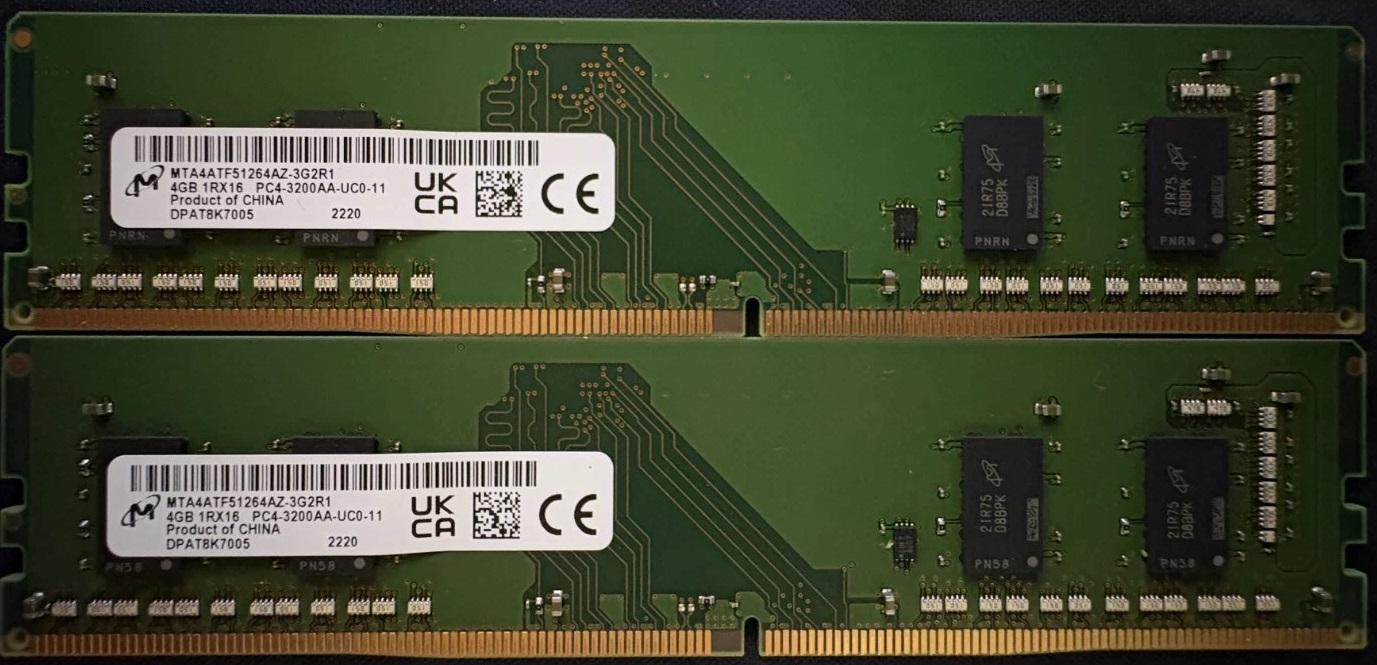(MTA4ATF51264AZ-3G2R1) Micron 2X4GB Modules 1Rx16 PC4-3200AA Desktop DIMM Memory, 8GB (2X4GB), DDR4
