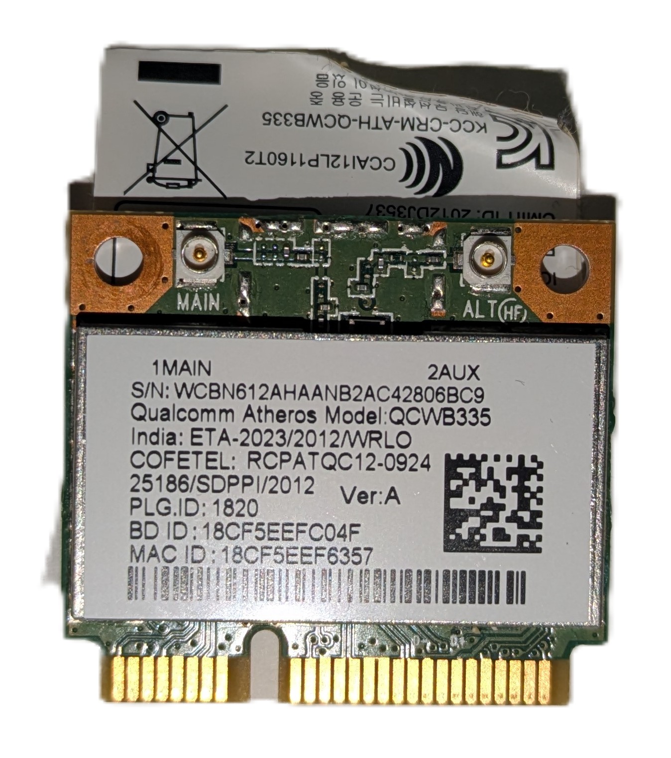 Wifi-Kort för Acer Aspire E 15 E5-551G-8480 (Använt) (QCWB335)