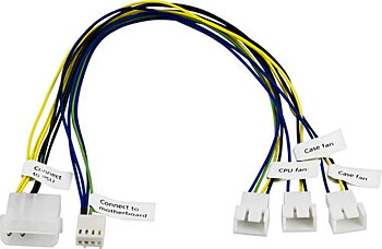 Akasa fläktadapterkabel för att kunna ansluta 1xCPU- & 2xChassie-fläktar till moderkortets 4-pin kontakt, 10 cm