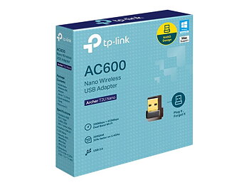 (Archer T2UB Nano)TP-LINK trådlöst nätverkskort i nano-storlek, USB, AC600 Wifi, svart