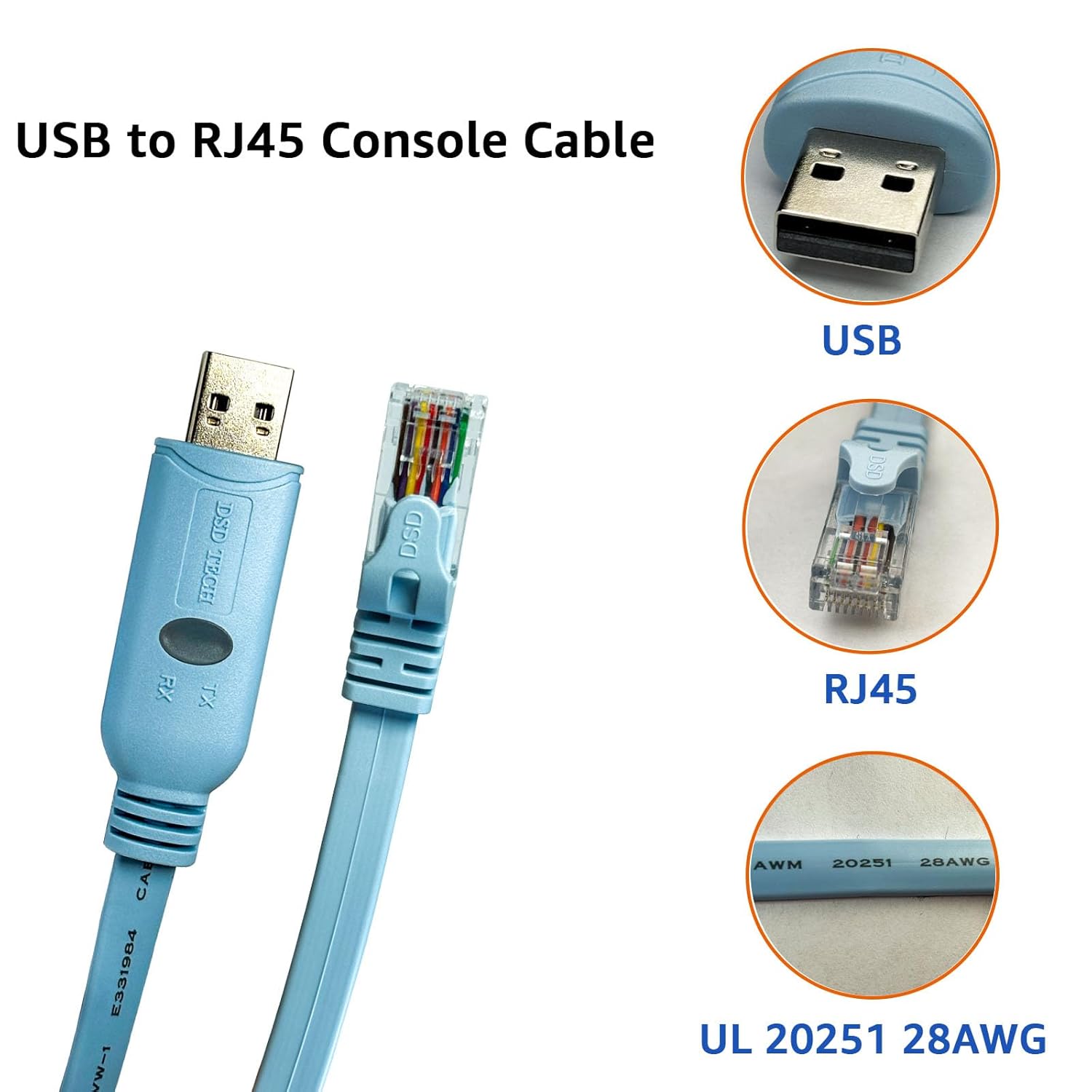 (B07N1LZSBN )DSD Tech SH-RJ45A USB till RJ45-konsolkabel med FTDI-chip för Cisco NETGEAR routrar/switchar som stöder Windows Linux Mac OS