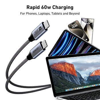 (B0DD3G83J4-2M ) USB C- till USB C kabel 2M, 60W nylonflätad kabel kompatibel med iPhone & Samsung