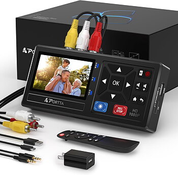 Portabel VHS till digital-omvandlare, video till digital-inspelare med fjärrkontroll, kompatibel med VHS, DVR, DVD, Hi8, Mini DV, spelkonsoler (videobandspelare, VHS/DVD-spelare, videokamera krävs)