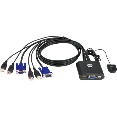 ATEN KVM-switch, 1 konsol styr 2 datorer, HD15/USB, med kablar, 0,9m