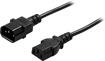 DELTACO jordad apparat-/förlängningskabel för anslutning mellan enhet och nätdel/kabel, rak IEC 60320 C14 till rak IEC 60320 C13, max 250V/10A, 2m, svart