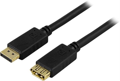 DELTACO DisplayPort förlängningskabel, Full HD i 60Hz, 4.96 Gb/s, 1m, svart, 20-pin Displayport ha - ho