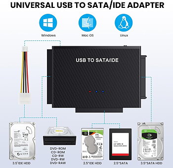 (X002A2ILBJ) IDE USB-adapter, USB 3.0-hårddiskar adapter med 12 V 2 A strömförsörjning för 2,5 och 3,5-tums HDD/SSD, IDE SATA-adapter kompatibel med Windows 10/8/7/XP/Vista, Mac OS, Linux Usw