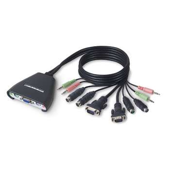 Belkin 2 ports KVM Switch med Ljud,  kopplar 2 PC till en Monitor, en tangentbord, en mus och en högtalare,  Kablage ingår