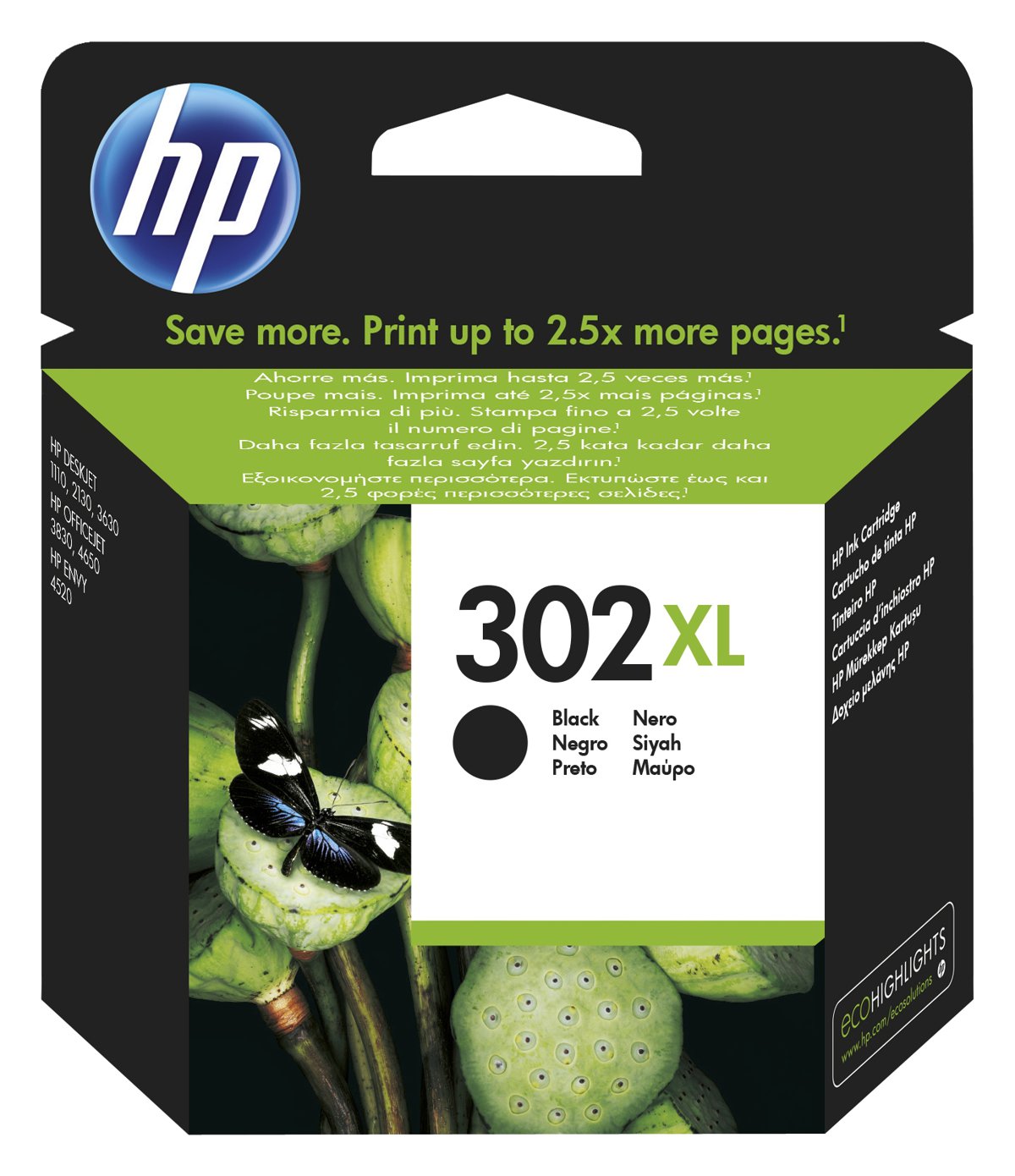 HP 302XL (F6U68AE) Svart patronen hög kapacitet.