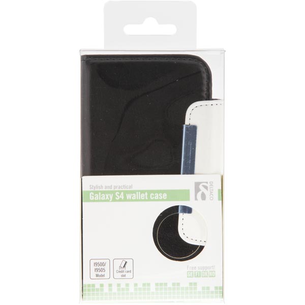 Plånboksfodral av konstläder för Samsung Galaxy S4, 3 kreditkorts platser, magnetlås, svart/vit