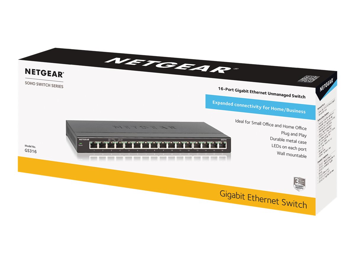 Netgear GS316-100PES Switch 16portar 10/100/1000 mbs RJ45, inkl. nätdel
