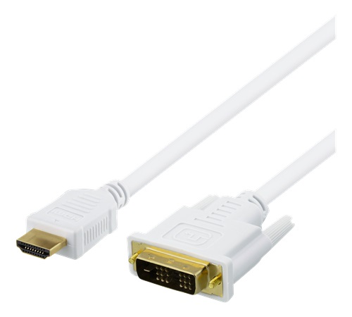 Blister HDMI Kabel 19-Pin Hane-Till DVI-D Singel Link Hane, Full HD  2M, Vit