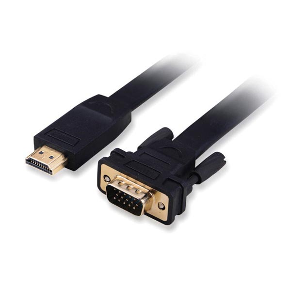 DELTACO Flat HDMI till VGA-kabel, 19-pin ha - 15-pin ha, 1920x1200, 3m, svart