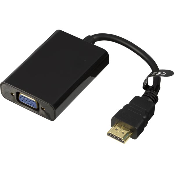 DELTACO HDMI till VGA och ljud-adapter, 19-pin hane - 15-pin hona och 3,5mm hona, extern ström, 1080p, guldpläterade kontakter, ledare av ren koppar, 0,2m, svart