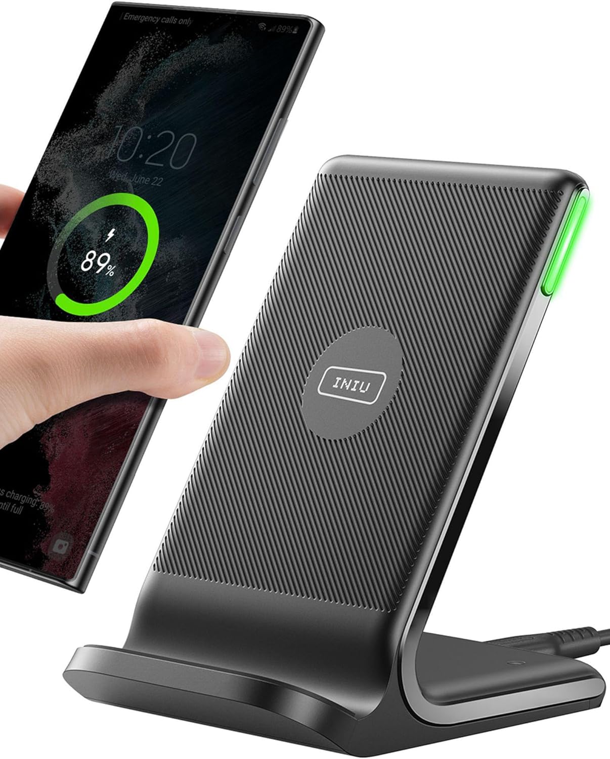 (I211-1P) INIU Trådlöst Laddningsstativ, 15W Qi-certifierad Snabb Laddning, Induktiv Laddningsstation med Självinduktiv LED, Trådlös Laddare för iPhone 17 16 15 14 13 12 Pro Max XR Samsung S24 S23 Google Pixel