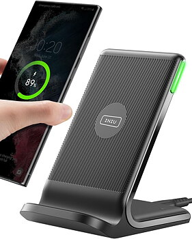 (I211-1P) INIU Trådlöst Laddningsstativ, 15W Qi-certifierad Snabb Laddning, Induktiv Laddningsstation med Självinduktiv LED, Trådlös Laddare för iPhone 17 16 15 14 13 12 Pro Max XR Samsung S24 S23 Google Pixel