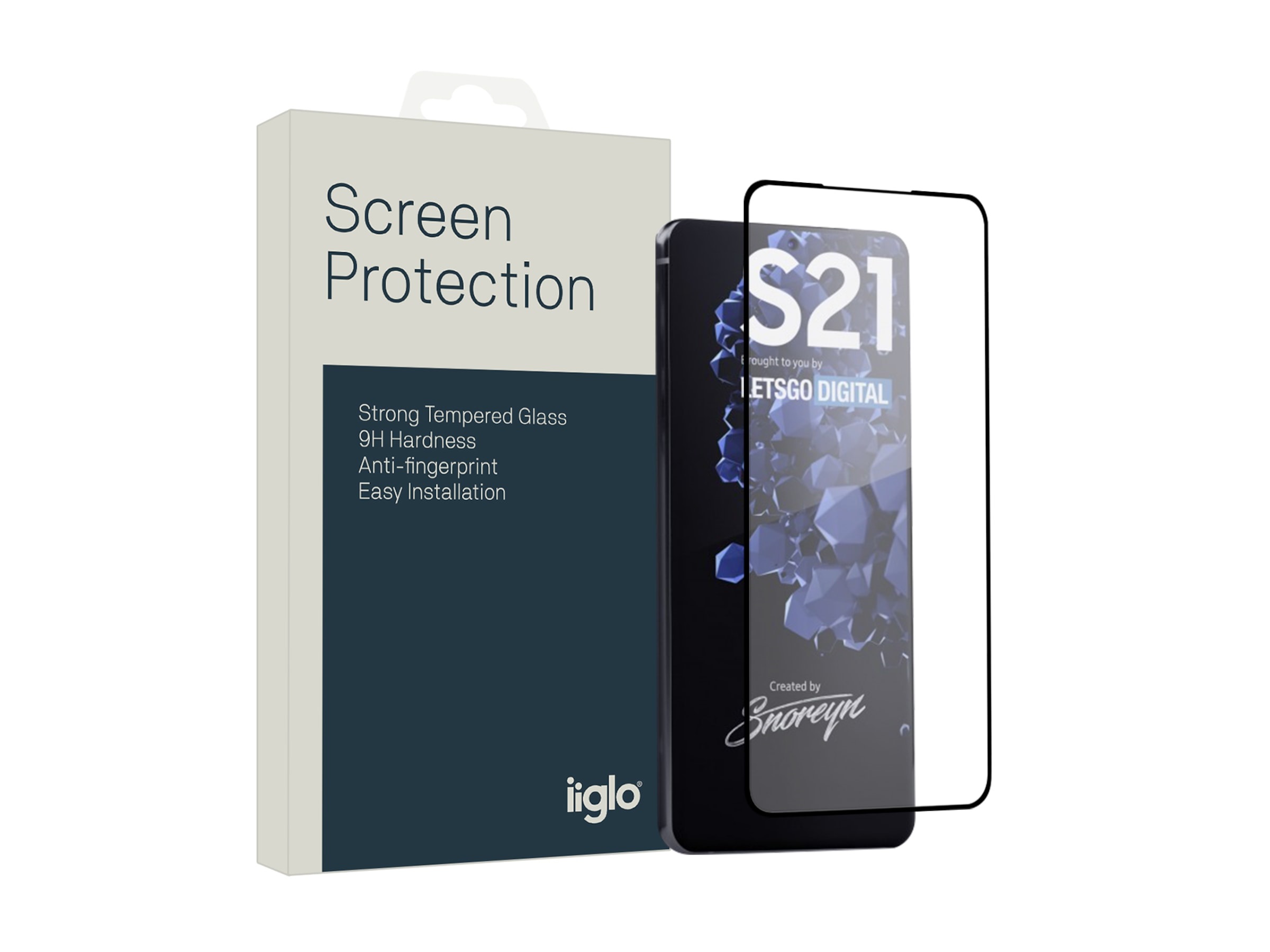Galaxy S21 Skärmskyddare 2,5D från iiglo, Kompatibel med fingeravtrycksläsare, täcker hela skärmen, enkel installation