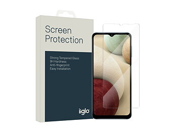 Samsung Galaxy A12 skärmskydd, iiglo härdat glas, ram, heltäckande, case friendly