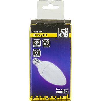 LED-lampa(LED-1072), E14, varmvitt ljus, 3W, 220-240V, 190Lm, 2600-2800K, C37-kron 150°