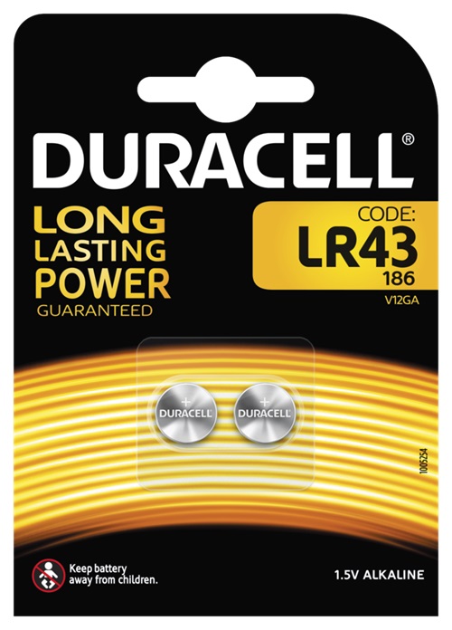 Duracell LR43 Knappcellsbatteri, 2-Pack, long-life, silver