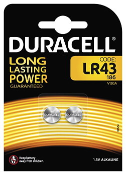 Duracell LR43 Knappcellsbatteri, 2-Pack, long-life, silver