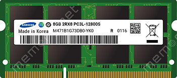 M471B1G73DB0-YK0 - Samsung 1x 8GB DDR3-1600 SODIMM PC3L-12800S Dual Rank x8 Module, SODIMM, För bärbar HP Spare 691740-005