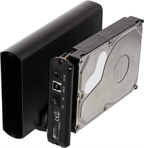 Externt kabinett för 1x3,5 SATA-hårddisk, USB 3.0, alu, sv