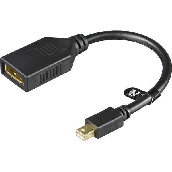 Mini DisplayPort hane till DisplayPort hona, 0,2m, svart